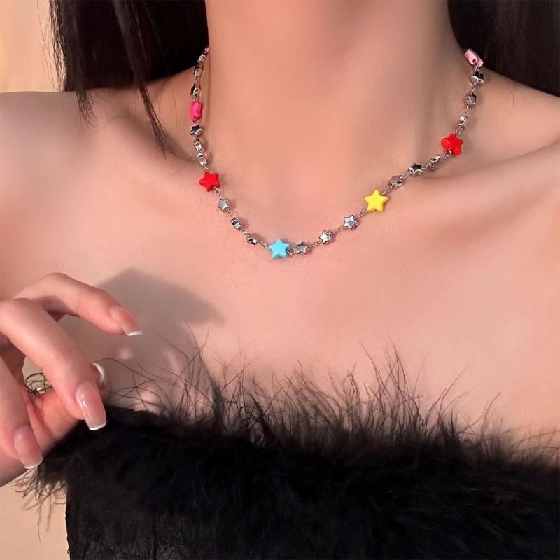 Bohemiean Star Bead Clavicle Chain Fashion Star Charm Necklace Star Chain Choker Womens Daily Outfits Delicate Jewelry