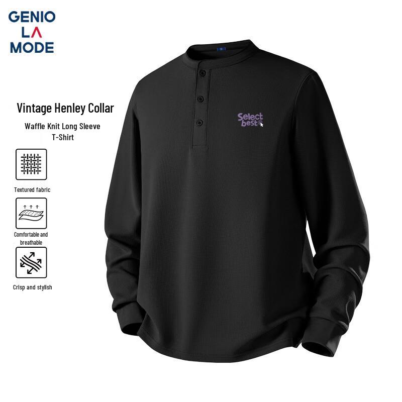 GENIOLAMODE Men s Waffle Knit Henley Pullover Long-Sleeve T-Shirt XL