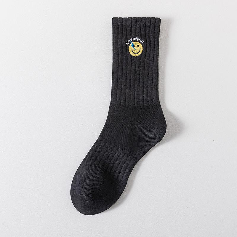 Cityboy Men’s Autumn/Winter White Cartoon Embroidery Socks - Trendy, Sweat-Absorbing Mid-Calf Sports Socks