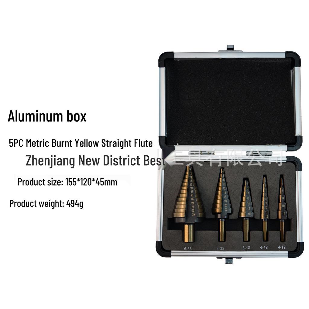 5-Piece Imperial Step Drill Set, TiN Coated, Triangle Shank, Straight Flute, with Aluminum Box