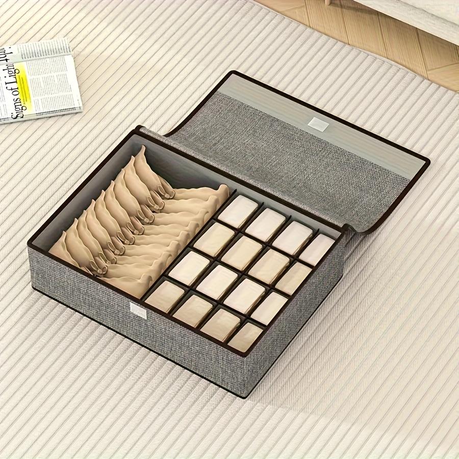 2-in-1 Foldable Fabric Storage Box with Lid, 13/17 Compartments, Beige/Grey Drawer Organizer for Bras, Socks, Ties, Space-Saving Closet Organizer