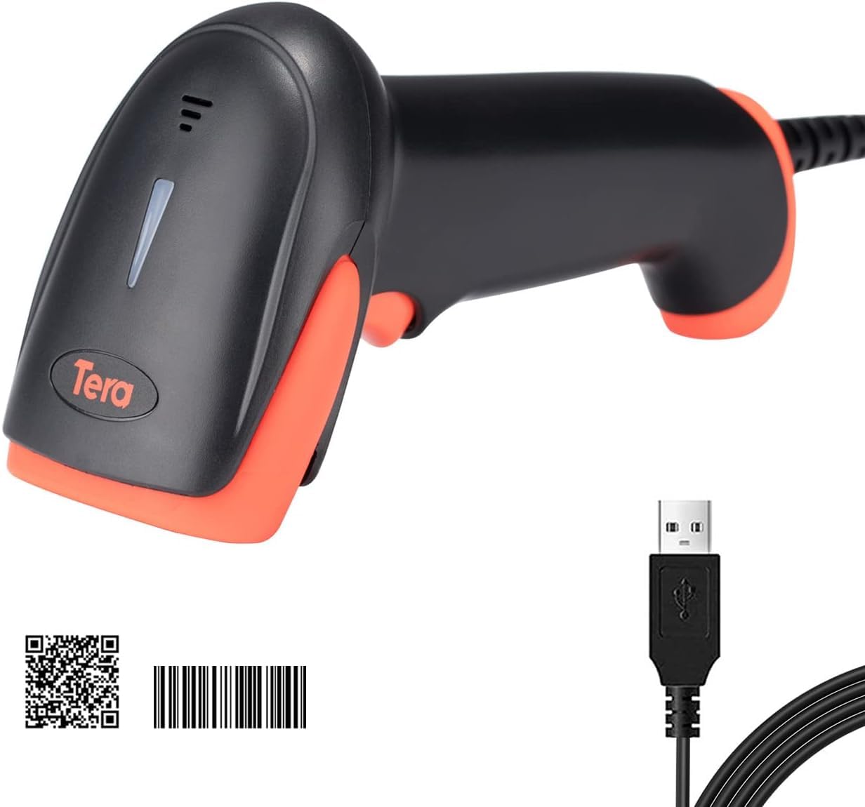 Tera USB Wired Barcode Scanner, Supports QR Codes, 1D Codes, and 2D Codes, Japanese Language Support, Automatic Detection and Scanning, Barcode Editin