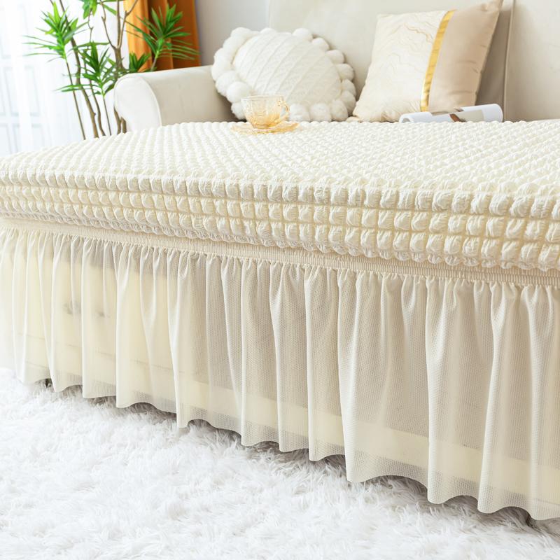 Bankabdeckung Hockerabdeckung Fußhocker Überwurf Rechteckig Dehnbar 3D Seersucker Faltbarer Aufbewahrungshocker Haushaltsmöbel Schutz