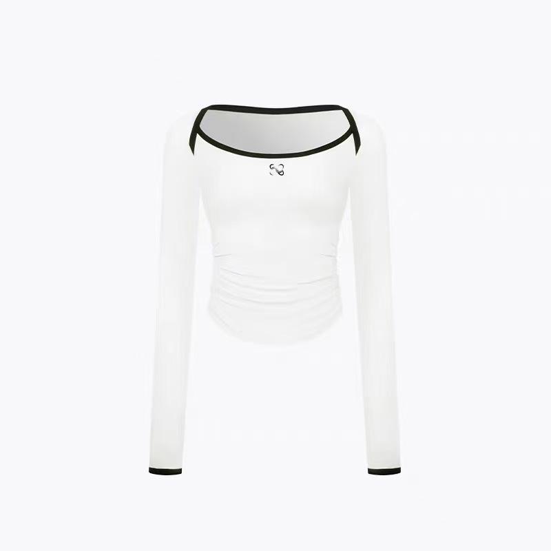 Autumn Embroidered Color Block Patchwork Long Sleeve Top Large белый