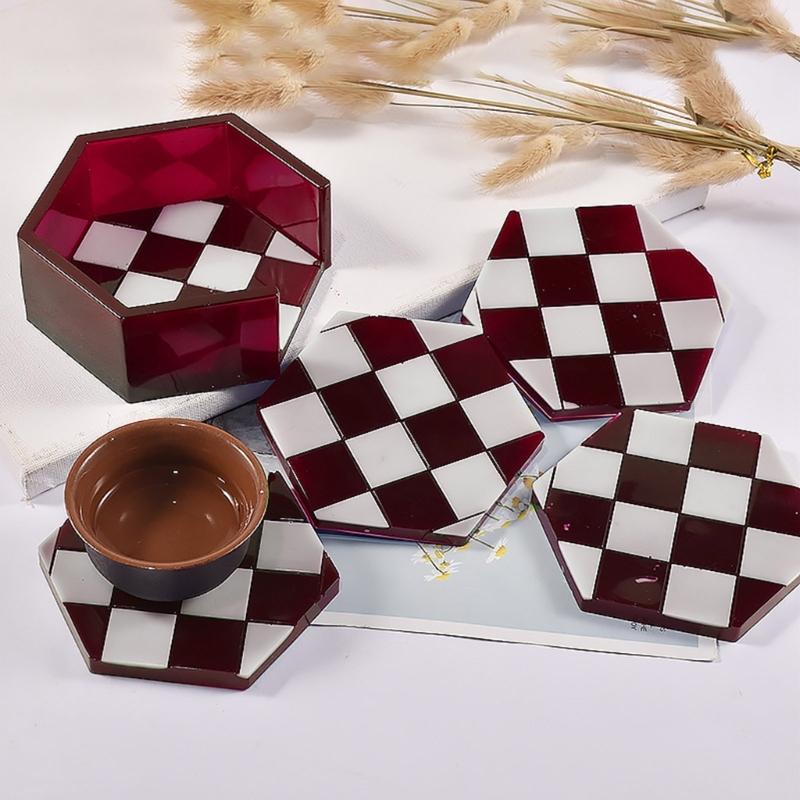 1/5x Coaster Resin Casting Moulds Round Octagon Epoxy Casting Mould Resin Tray Coaster Mould Kit DIY Craft Home Ornament