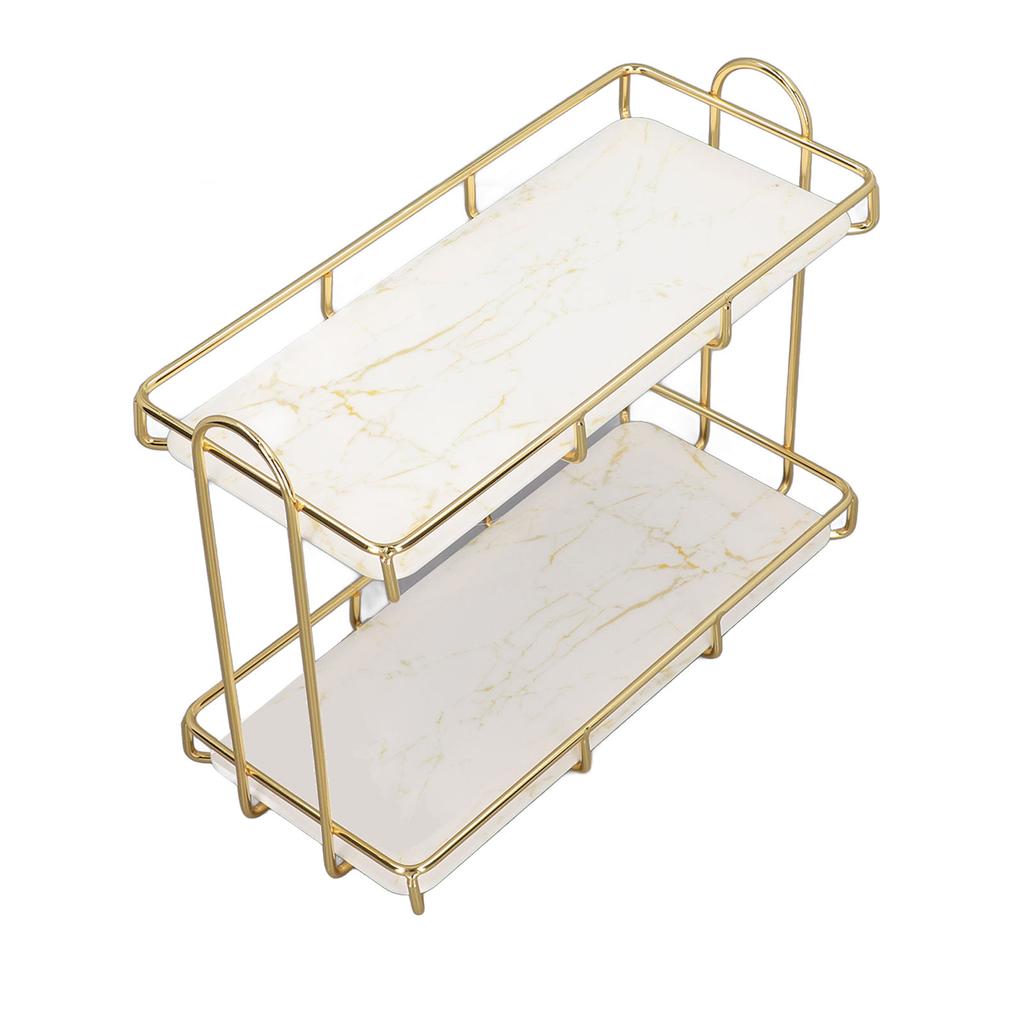 2 Tier Bathroom Shelf Countertop Standing Shelf with Partition Cosmetic Storage Rack Holder Gold Small 31x23cm