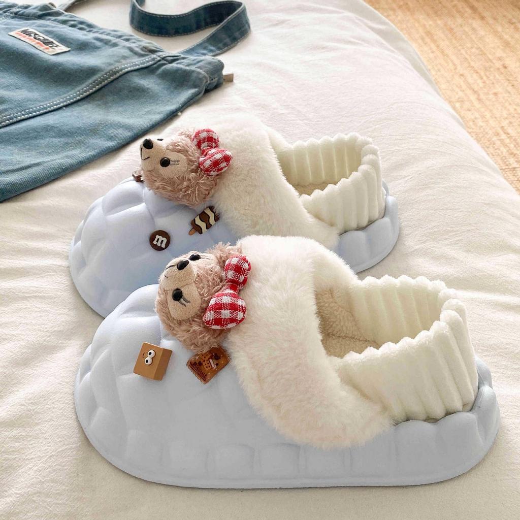 Women's Removable Cotton Slippers, Super Cute EVA Thick Sole, Indoor/Outdoor, Plus Velvet Warm, Waterproof, Perfect for Autumn and Winter.