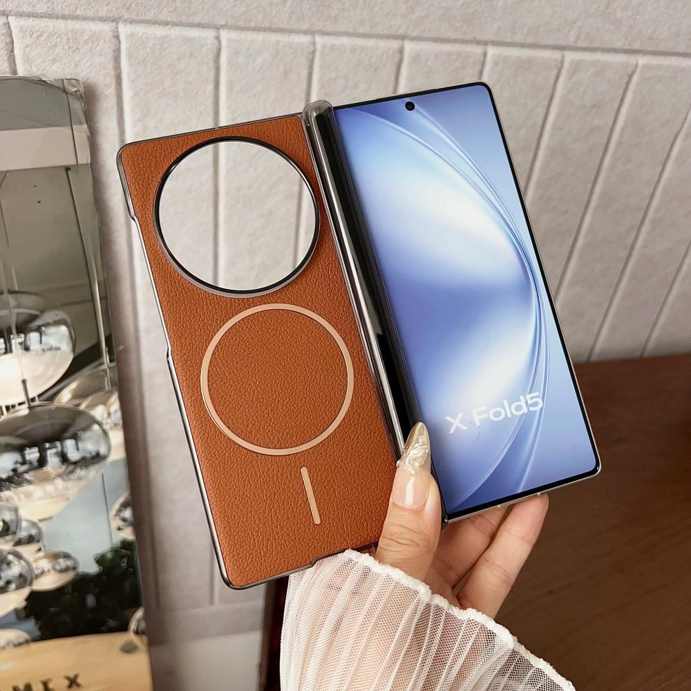 For VIVO X Fold 5 Case PU Leather Hinge Magnetic wireless charging Protective Back Cover Case For VIVO X Fold5 Phone Shell