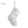1Pc Christmas White Stocking Letter Embroidery Knitted Handmade Reusable Xmas Tree Hanging Gift Bag Stocking Pendant Party Holiday Decoration