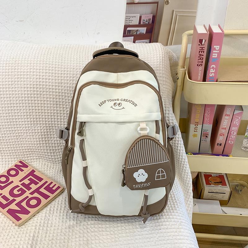Schoolbag College Style School Bag Women's Versatile Contrast Color Large Capacity Backpack Junior High School High School Student Lightweight