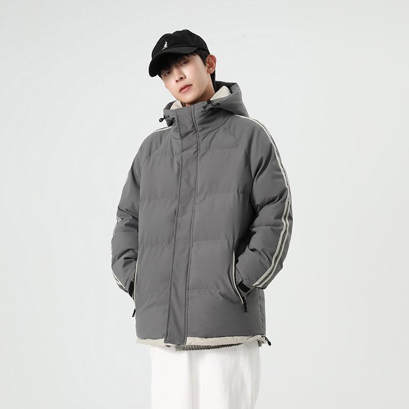 Padded men's winter large size hooded striped loose thickened padded jacket thermal casual padded jacket