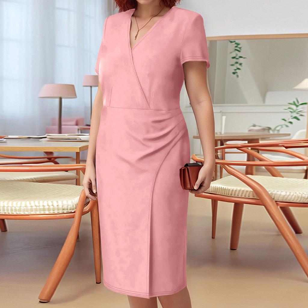 Women's Summer Shaping Dress V Neck Short Sleeve Ruffle Dress