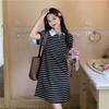 Dress women's summer clothes new loose short-sleeved skirt women's stripes fat mm thin foreign style age-reducing clothes skirt