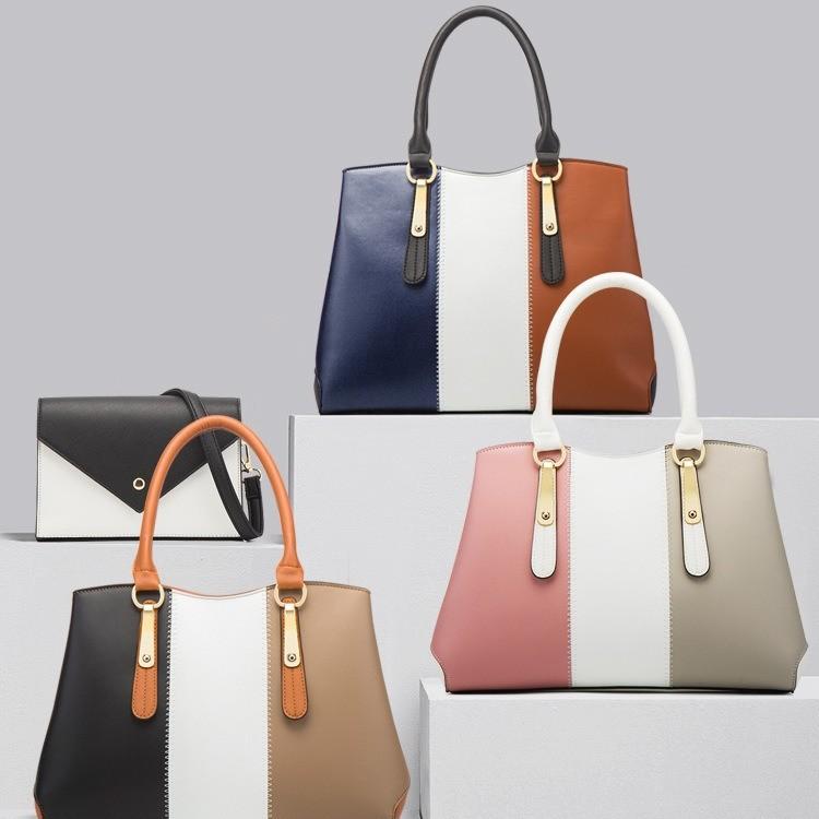New Fashion Color-Block Women's Bag Handbag Shoulder Crossbody Bag Mother Bag Four-Piece Women's Bag