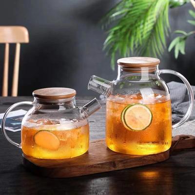 1/1.8LGlass Teapot with Bamboo Lid Transparent Heat-Resistant Thicken Glass Pitcher Cold Water Jug Household Puer Kettle Tea Pot