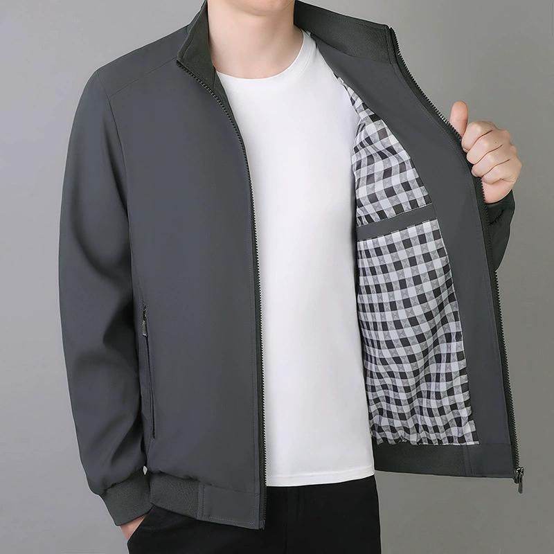 Stand Up Collar Jacket for Men, Plus Size Solid Color Casual Top, Commuting Light Business Men's Wear