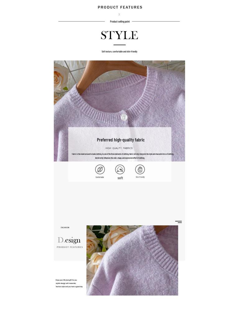 Elegante Damen-Strickjacke mit Knöpfen - Herbst/Winter Unifarbener Rundhals-Pullover