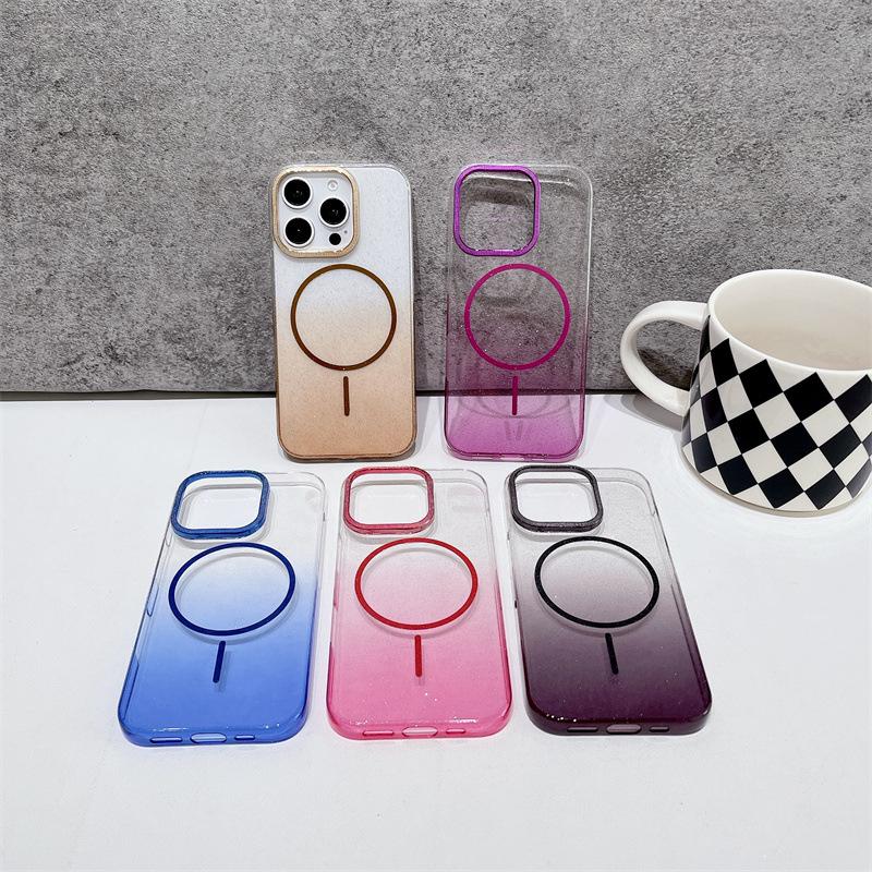 iPhone 17 Glitter Magnetic Case with Apple 16 Metal Lens Ring - 14 Pro Max Transparent Protective Cover