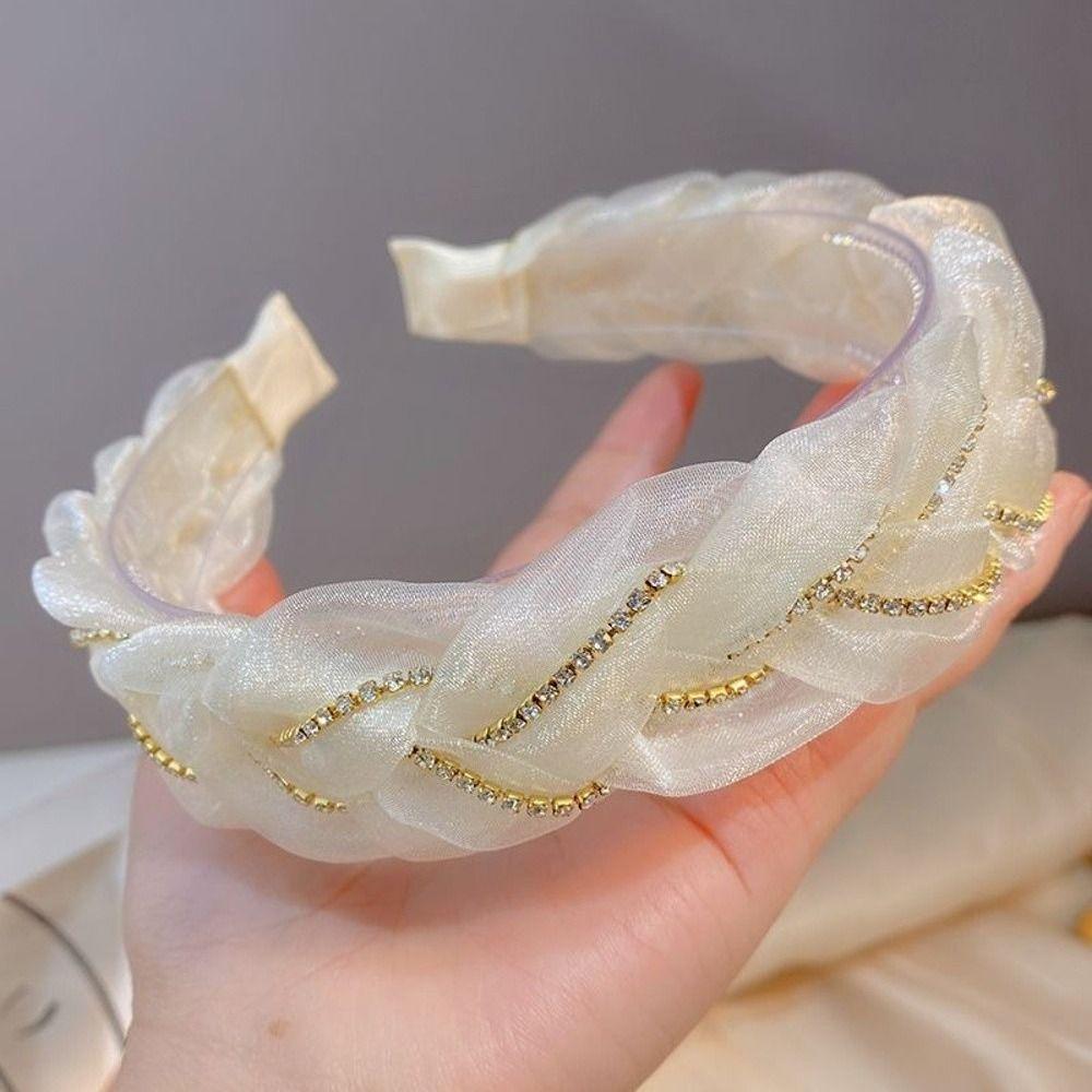Non-Slip Organza Braided Headband Elegant High Cranial Top Headband  Women's Hair Accessories