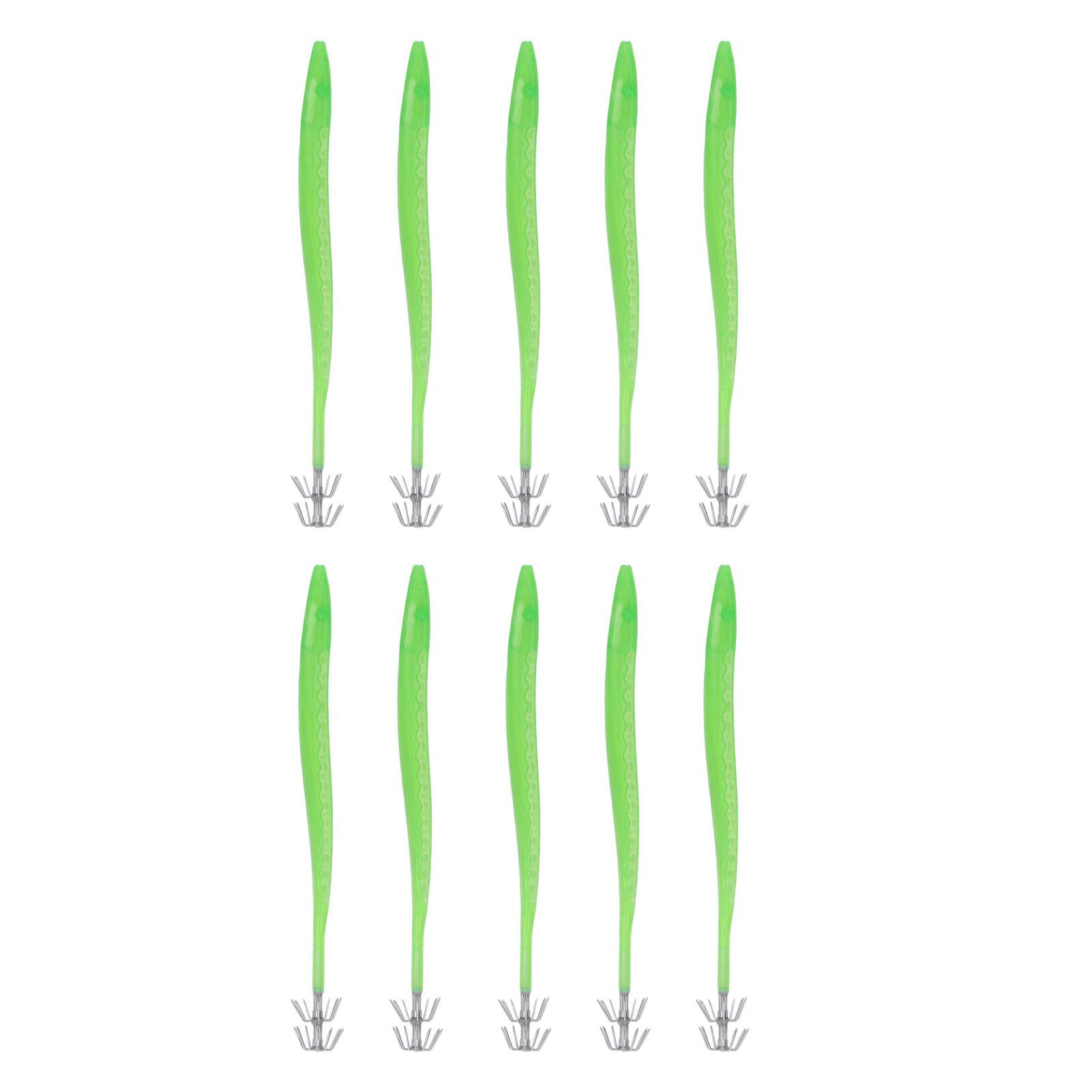 10PCS Double Layer Squid Hooks Long Handle Stainless Steel Bait Hook Jigs for Sea Fishing S зелёный
