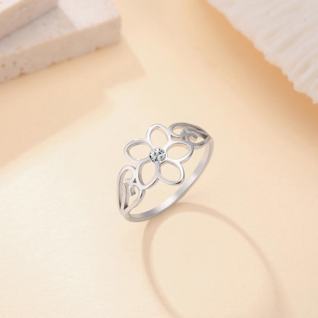 Lemegeton Men's Stainless Steel Flower Ring Transparent Rhinestone Fashion Charm Wedding Ring Bohemian Jewelry Anniversary Gift