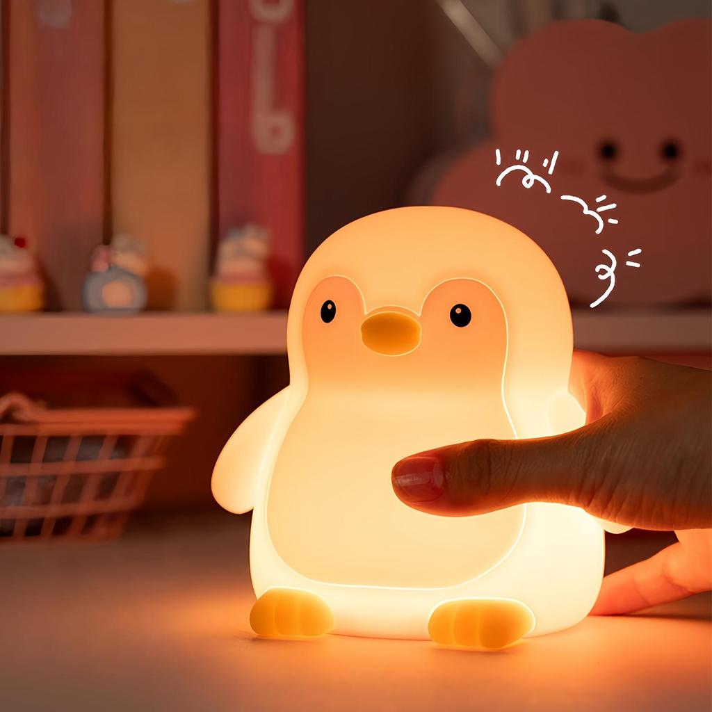 Silicone Penguin Patting Night Light Colorful RGB Touch Atmosphere Light 1200mAh Capacity Charging Light For Home Bedroom