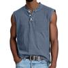 Herren gewaschenes Henley ärmelloses Tanktop lässig V-Ausschnitt einfarbig Muskelshirt mit Brusttasche