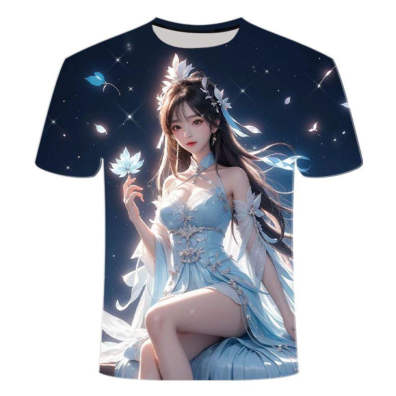 

Летняя новинка 2024 года, мужская и женская футболка с круглым вырезом с 3D-принтом, взрывной древний стиль, серия Pure Beauty 6XL