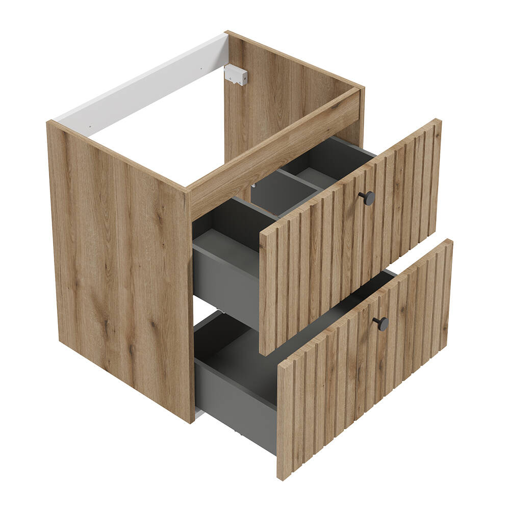 Bathroom cabinet with washbasin 60 cm, evoke oak, grooved, Rietti lamellas