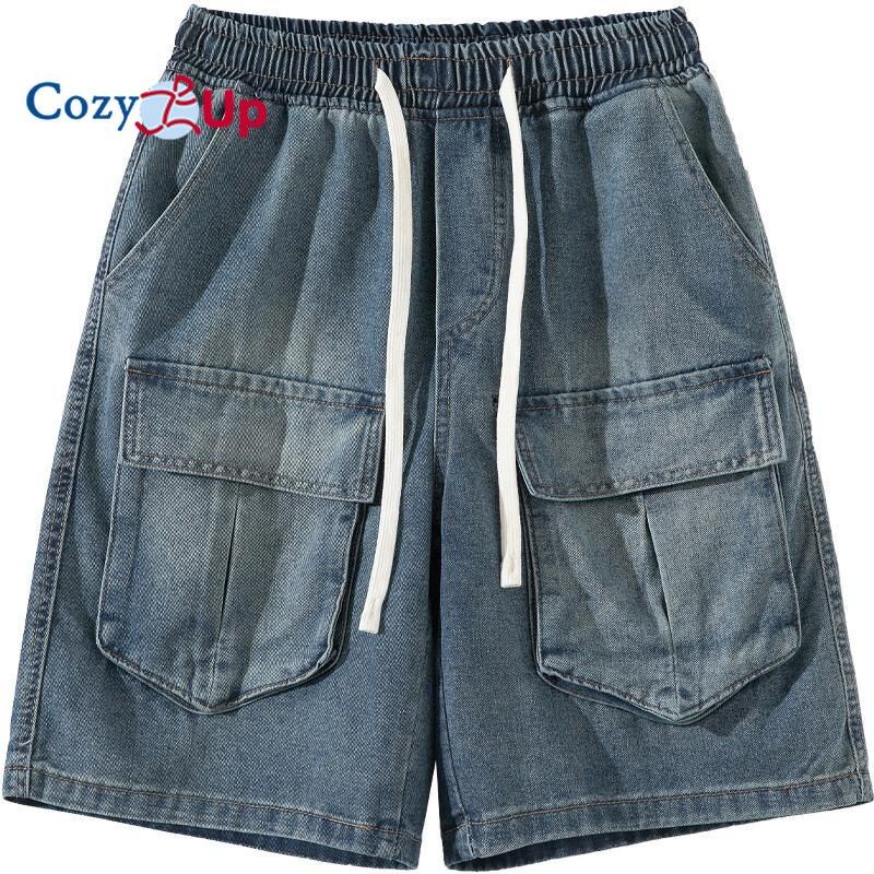 Cozy Up Jean Shorts for Men High Waisted Pull On Drawstring Elastic Waist Trendy Stretchy Denim Jorts Summer Shorts