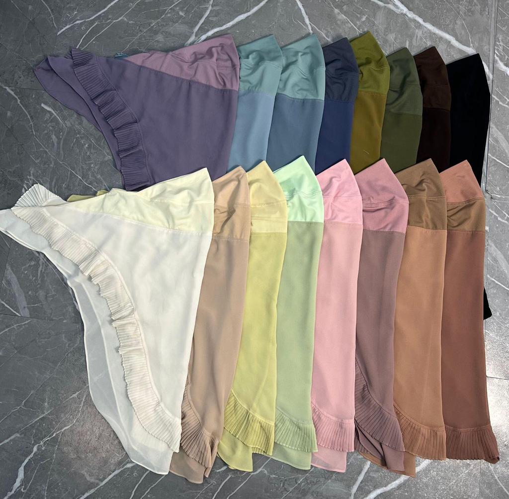 Muslim Women's Double Layer Chiffon Hijab - Pleated Edge Color Block Pullover