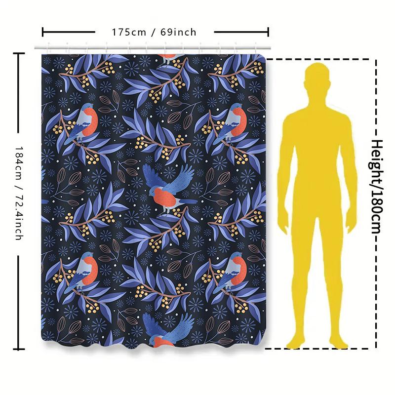 Blauer Vogel Botanischer Duschvorhang Heimdekoration Wasserdichtes Gewebe Badezimmer Dekoration Wandbehang Künstlerisches Design (Navy blau)