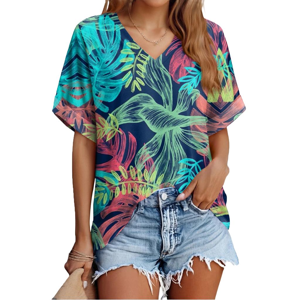Women's Fashionable Casual Everyday Versatile Floral Print Slim-Fit Summer Short-Sleeve Top