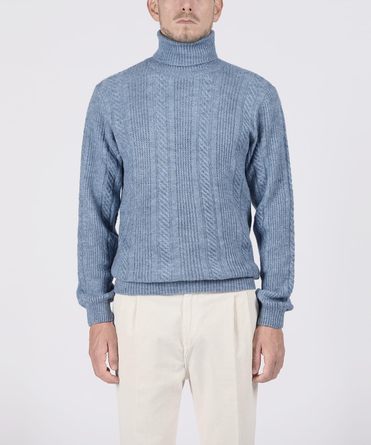 Panicalle Blue Melange Cable Turtleneck Knit Pearl/Xxl