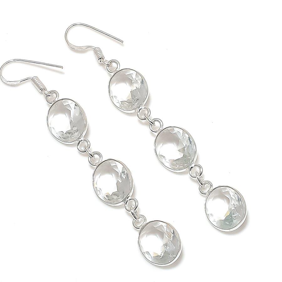 

Natural White Topaz Gemstone 925 Sterling Silver Jewelry Earring 2.88 R7W71