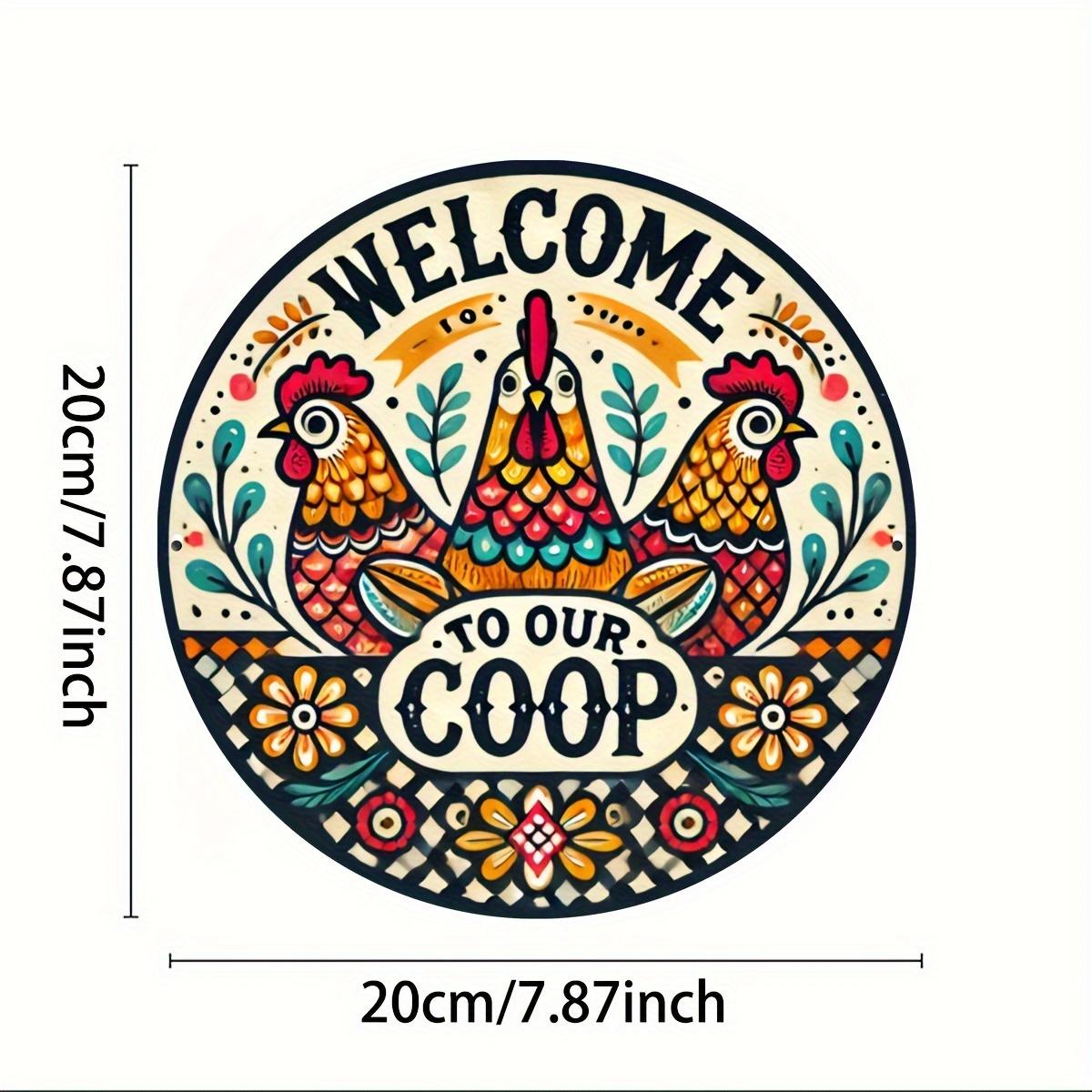 

Добро пожаловать в наш курятник — металлическая табличка в винтажном стиле, круглая, диаметром 8 дюймов, с красочным рисунком петуха, водонепроницаемое железное настенное украшение чёрный