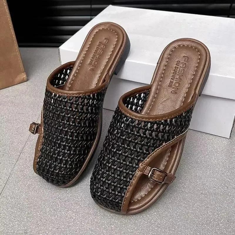 Summer 2025 Women High Quality Flat Flat Slippers New Soft Soled Shoes Women Half Slippers Summer Women's Shoes Outdoors Sandal