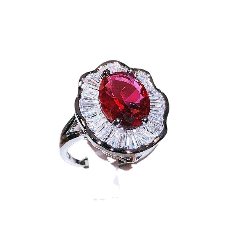 High End Style Stone Red Exaggerated Ring Classic Versatile Index Finger Ring for Women