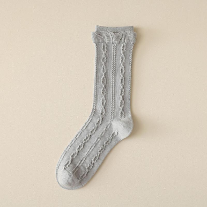 Dui Dui Socks Women's Autumn Dark-patterned Mid-calf Socks Twisted Double Flared Long Calf Socks Cotton Breathable Women's