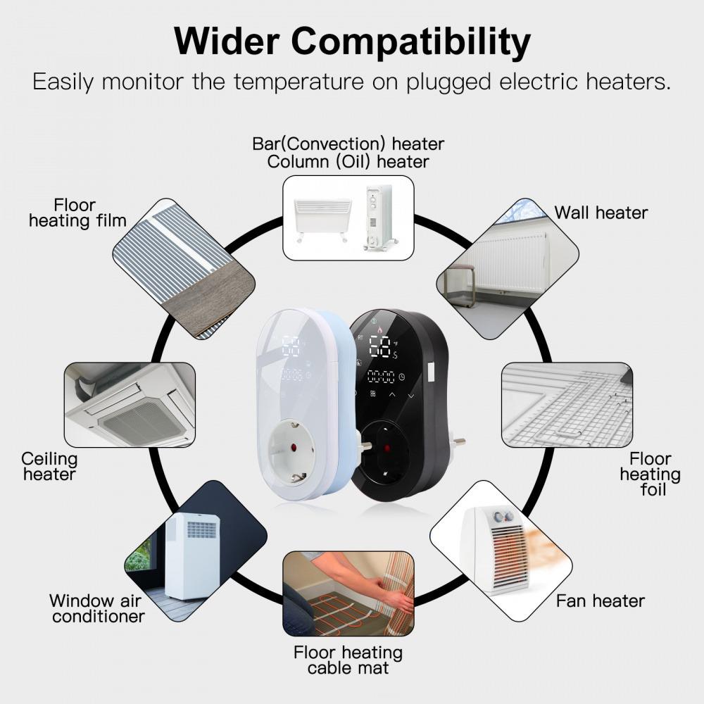 Tuya Smart WiFi LED Thermostat EU Plug Timer Outlet Heating And Cooling Mode 16A APP Remote Control Work With Alexa Google Home