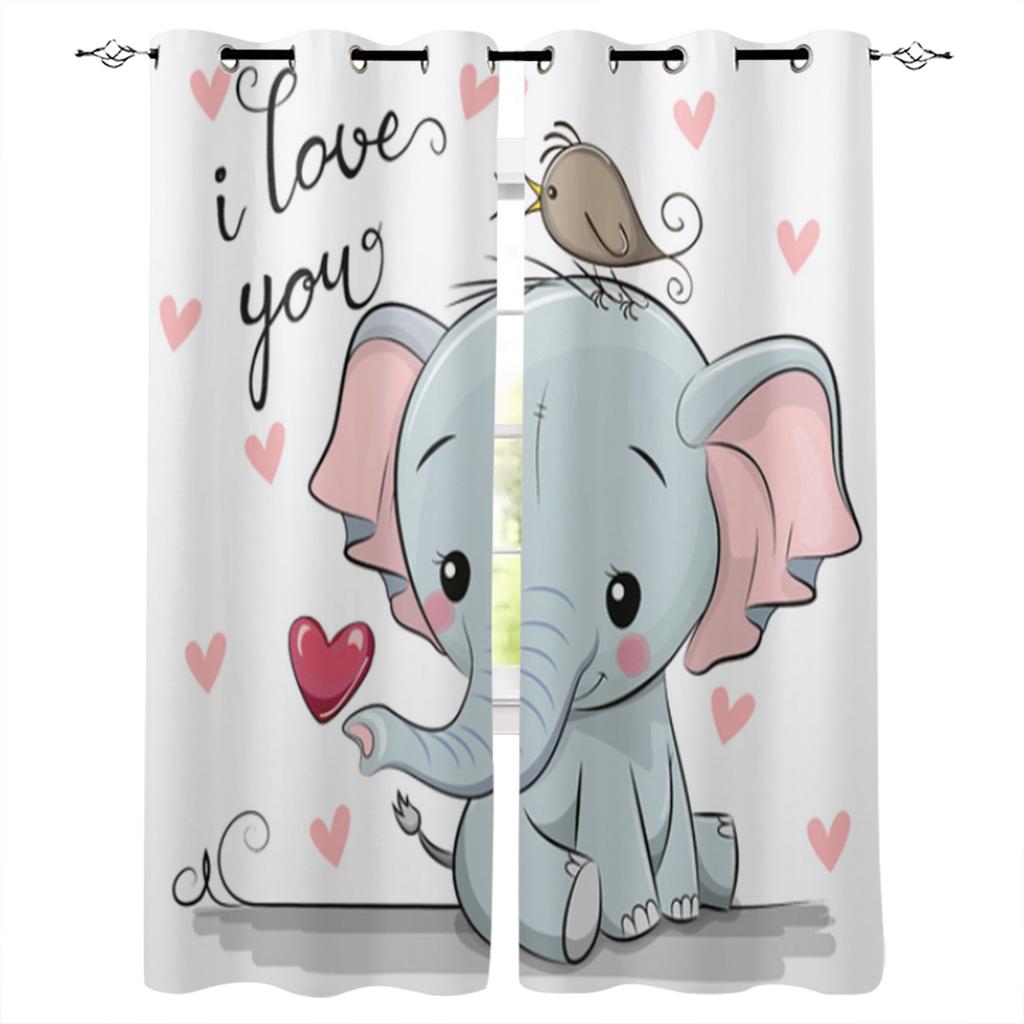 Baby Elephant Cute Butterfly Window Curtain for Living Room Bedroom Home Decor Kitchen for Window Drapes