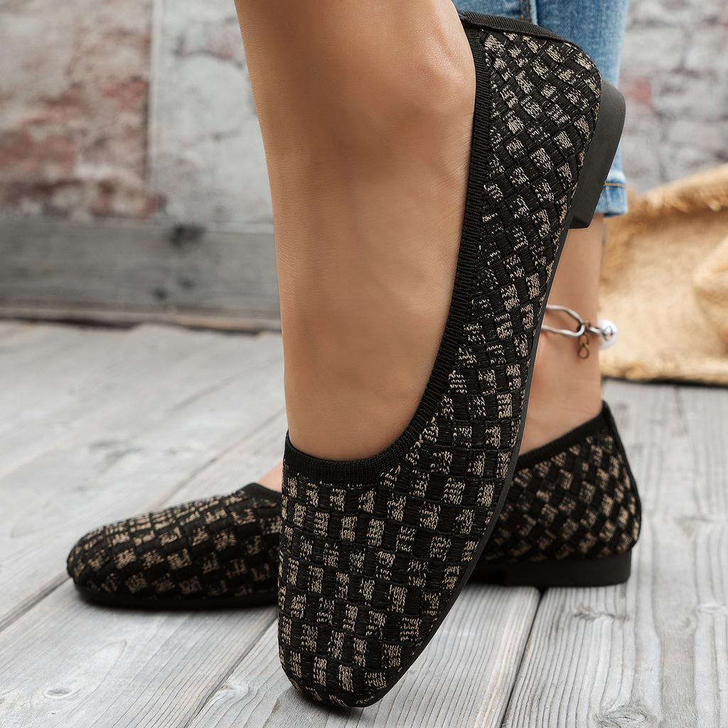 Fashion Women Flats New Color Block Women Woven Flat Shoes Square Toe Luxury Designer Ballet Slip-On Shoes Outdoor Casual Shoes