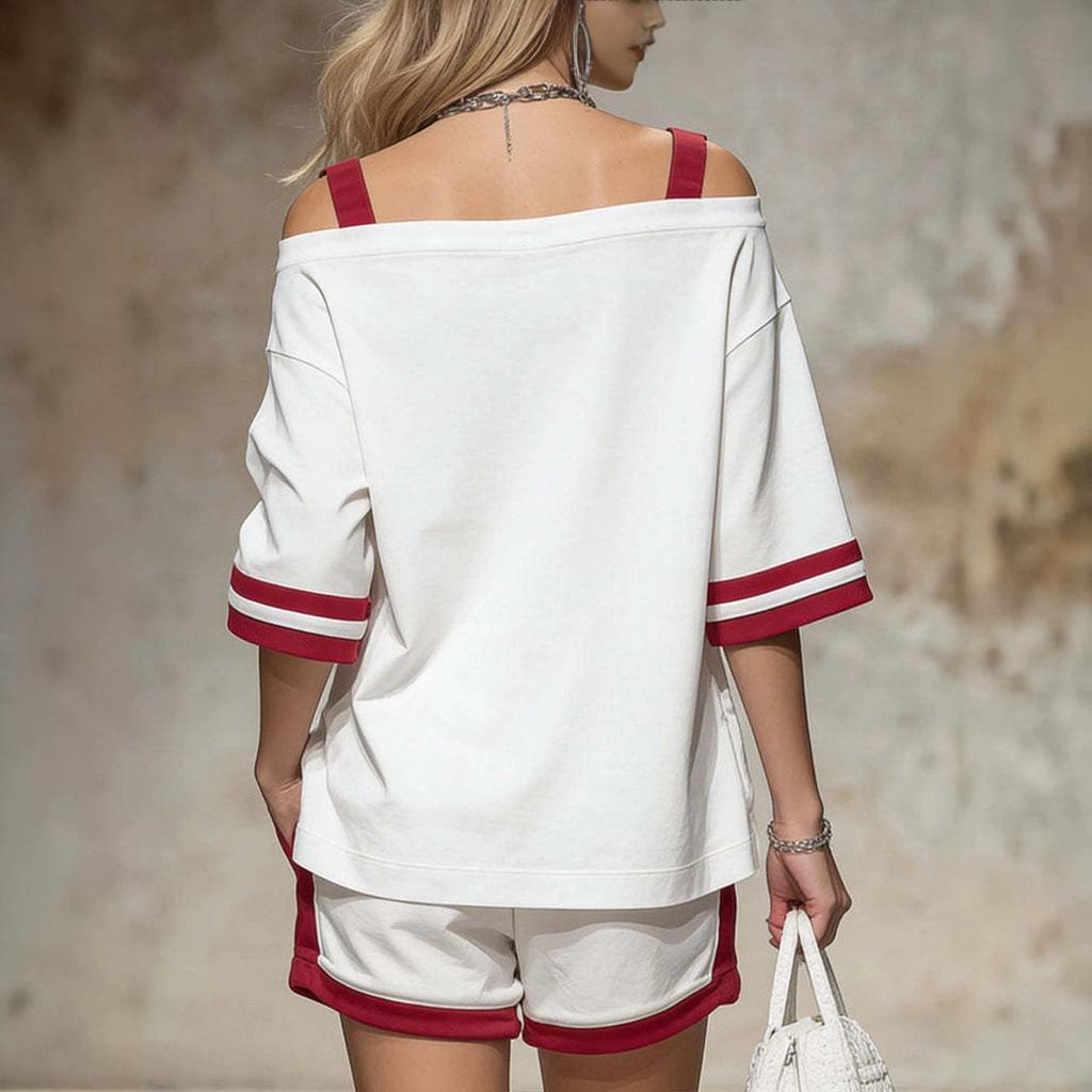 2026 Amazon European and American cross-border spring and summer women's suit off-the-shoulder top + shorts sports and leisure two-piece set