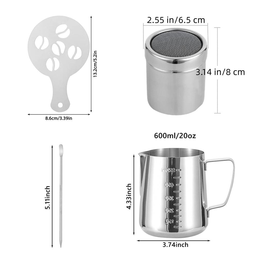 1 Set Stainless Steel Flower Tank Coffee Milk Jug Measuring Cup Fancy Coffee Utensil Flower Needle Coffee Decoration Template