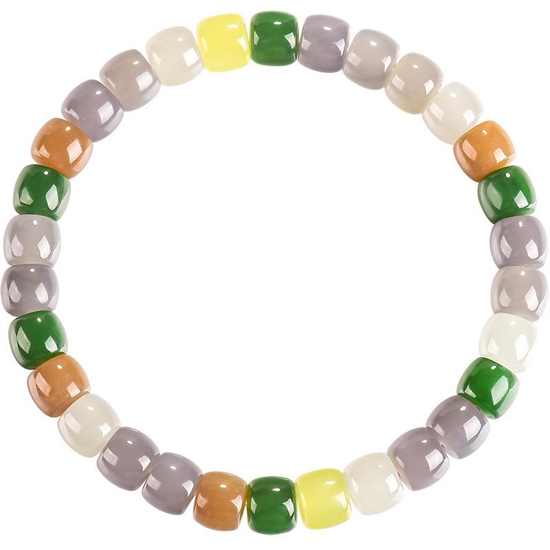 Authentic Hetian Jade Multi-Color Drum Bead Women's Bracelet - New Chinese Style Gift