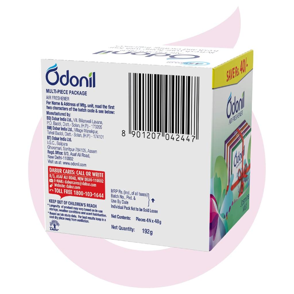 Odonil Bathroom Air Freshener Blocks 192g (48gX4) Mixed Floral Scents Long Lasting