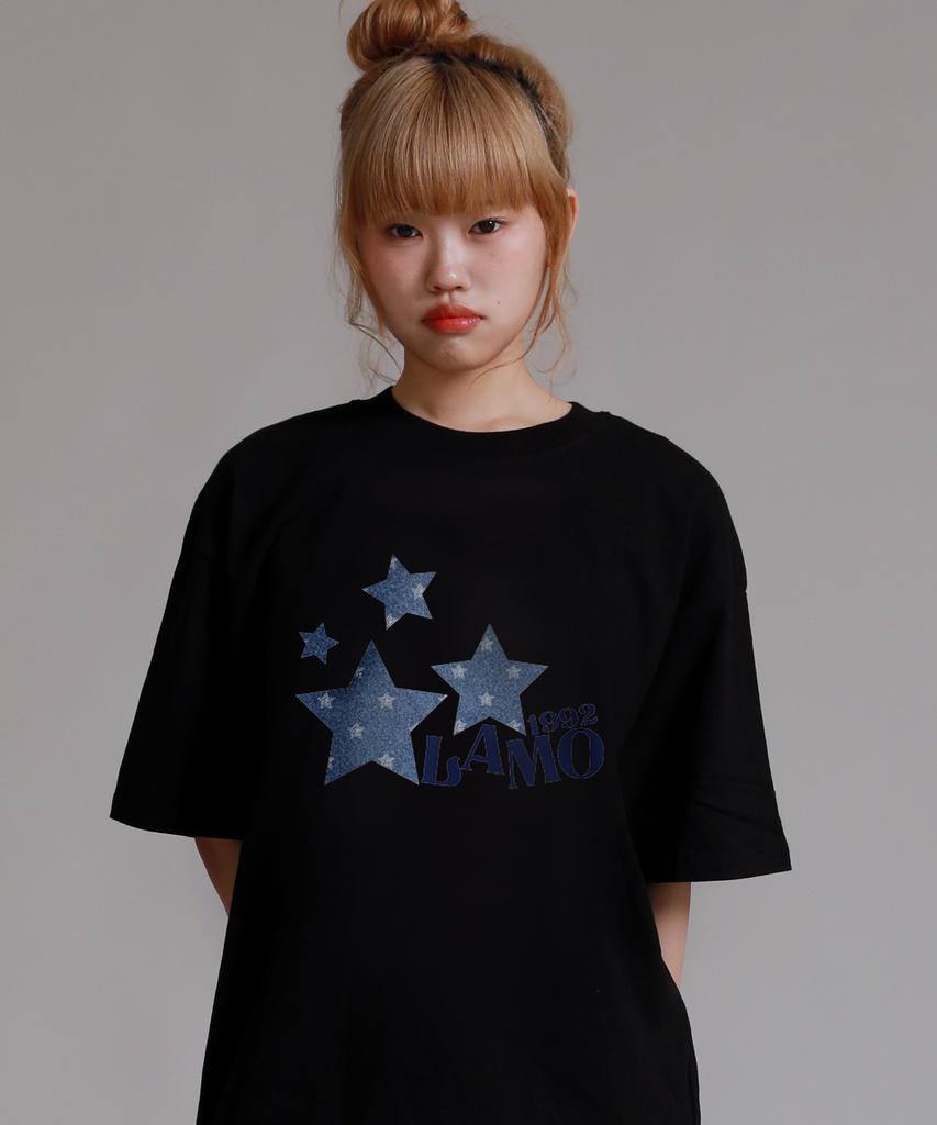 LIKE THE MOST Pattern Star Lamo Oversized Short Sleeve T-Shirt_Black