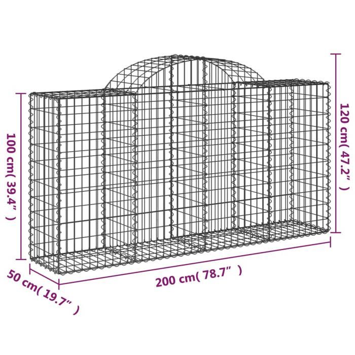 VidaXL Paniers à gabions arqués 5 pcs 200x50x100/120 cm fer galvanisé, gabion, cage de gabion, panier de mur de gabion, mur 3146323
