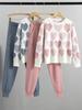 Love Heart Studded European-Style Korean Two-Piece Set for Women - Spring/Autumn Fashion