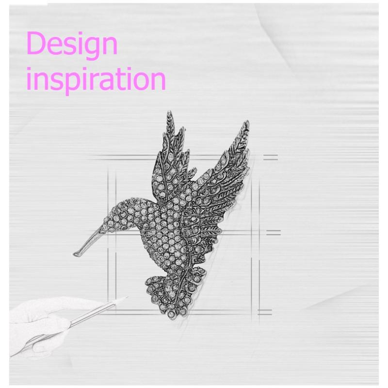 European and American high-end, rhinestone hummingbird brooch, animal chest flower, clothing bird brooch